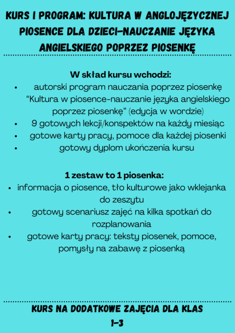 Kurs: Kultura w anglojęzycznej piosence dla dzieci Kurs: Kultura w anglojęzycznej piosence dla dzieci